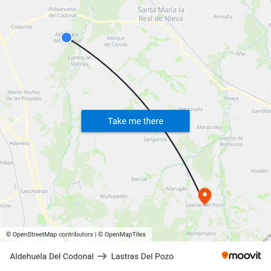 Aldehuela Del Codonal to Lastras Del Pozo map