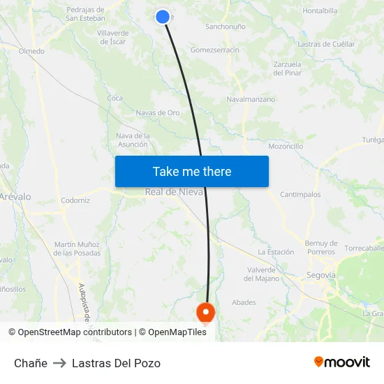 Chañe to Lastras Del Pozo map
