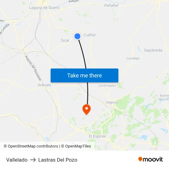 Vallelado to Lastras Del Pozo map