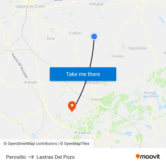 Perosillo to Lastras Del Pozo map
