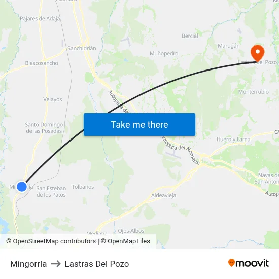 Mingorría to Lastras Del Pozo map