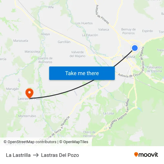 La Lastrilla to Lastras Del Pozo map
