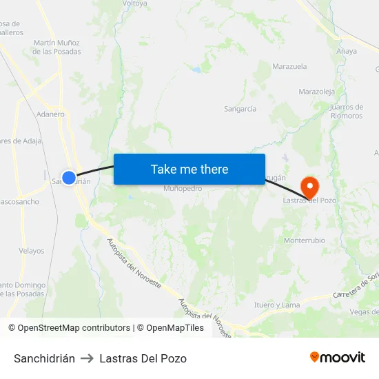 Sanchidrián to Lastras Del Pozo map