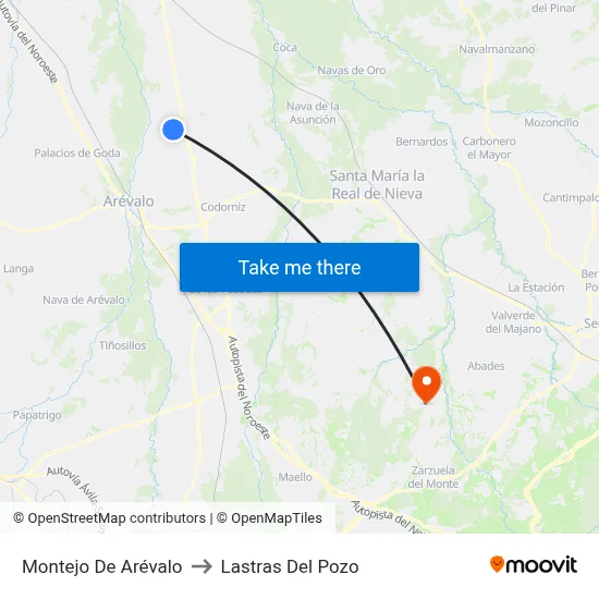 Montejo De Arévalo to Lastras Del Pozo map