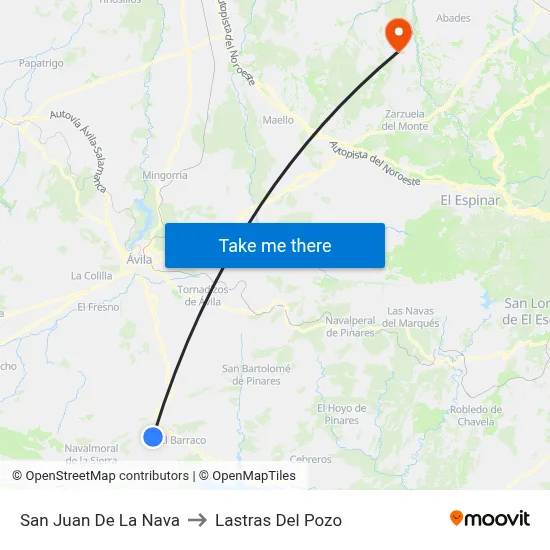 San Juan De La Nava to Lastras Del Pozo map