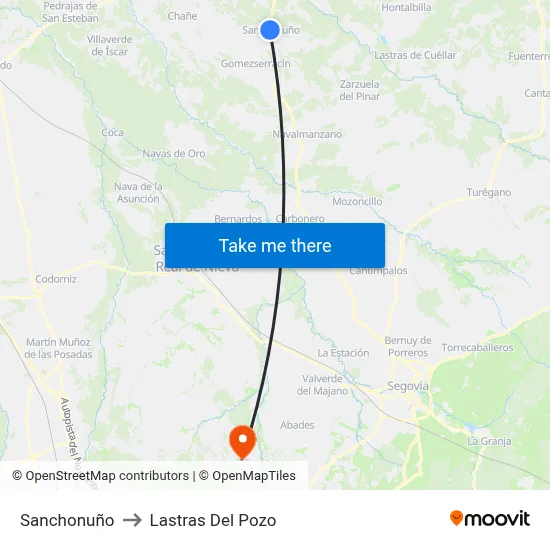 Sanchonuño to Lastras Del Pozo map