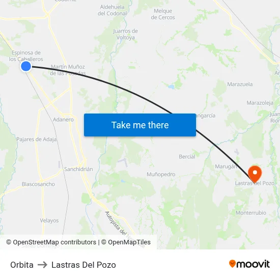 Orbita to Lastras Del Pozo map