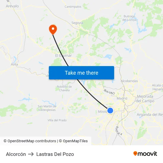 Alcorcón to Lastras Del Pozo map