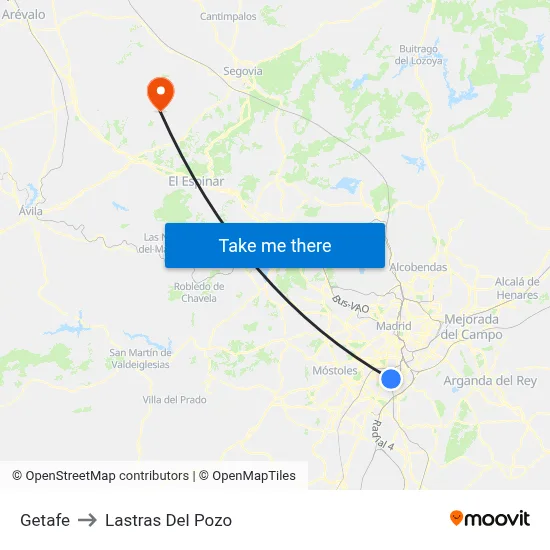 Getafe to Lastras Del Pozo map