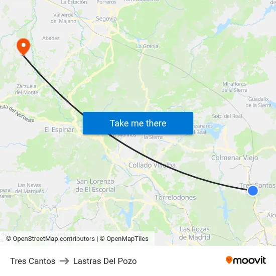 Tres Cantos to Lastras Del Pozo map