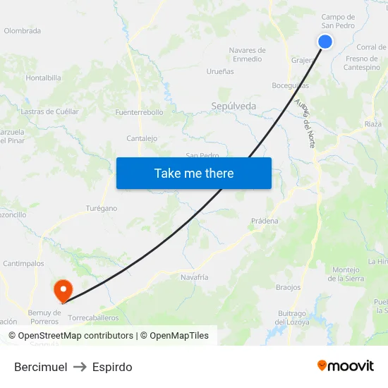 Bercimuel to Espirdo map