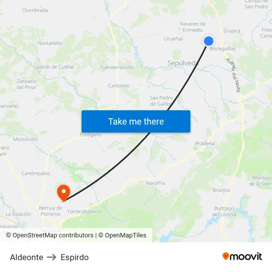 Aldeonte to Espirdo map