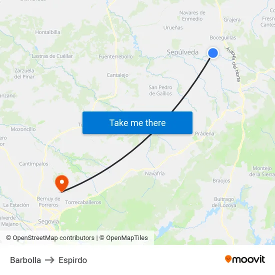 Barbolla to Espirdo map