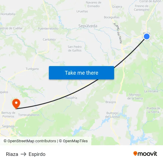 Riaza to Espirdo map