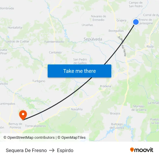 Sequera De Fresno to Espirdo map