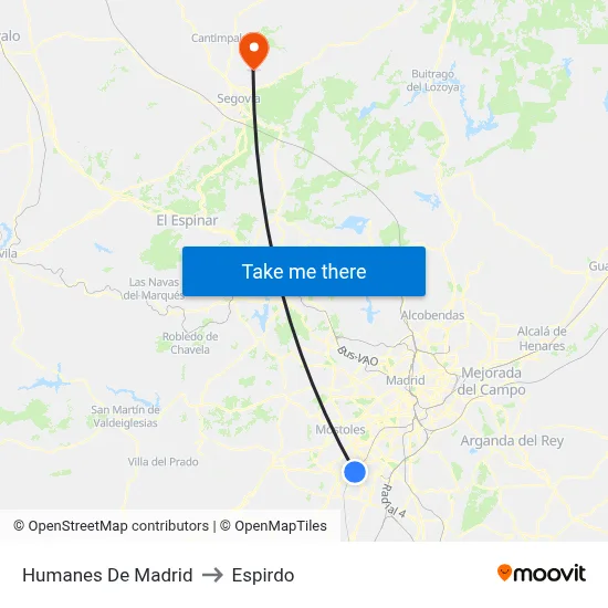 Humanes De Madrid to Espirdo map
