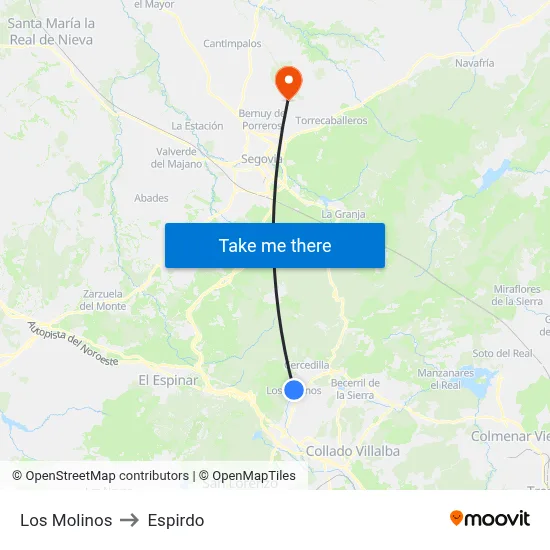 Los Molinos to Espirdo map