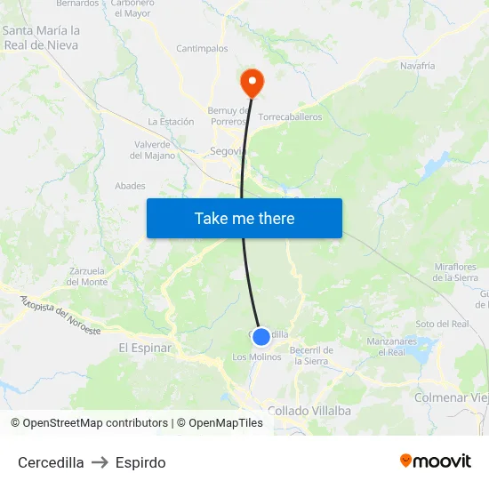 Cercedilla to Espirdo map