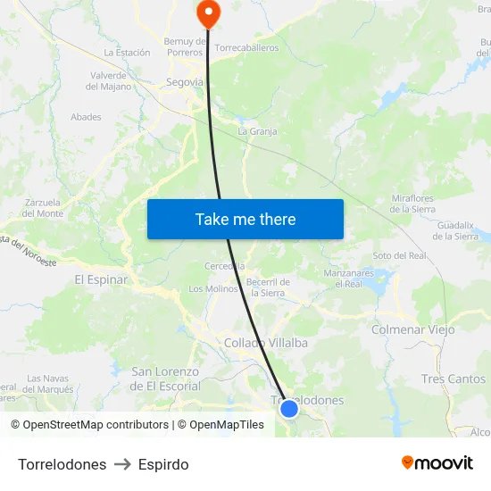 Torrelodones to Espirdo map