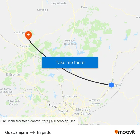 Guadalajara to Espirdo map