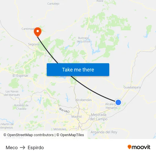 Meco to Espirdo map
