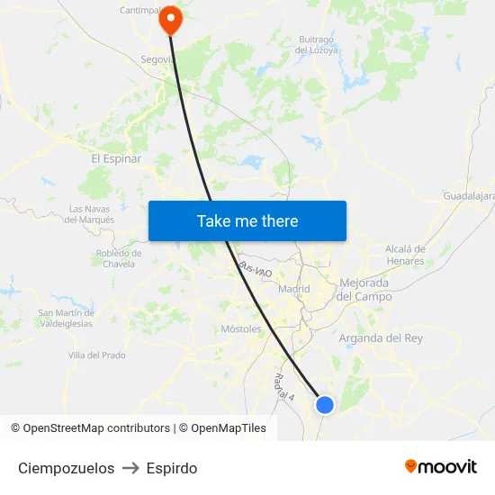 Ciempozuelos to Espirdo map