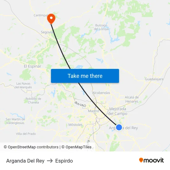 Arganda Del Rey to Espirdo map