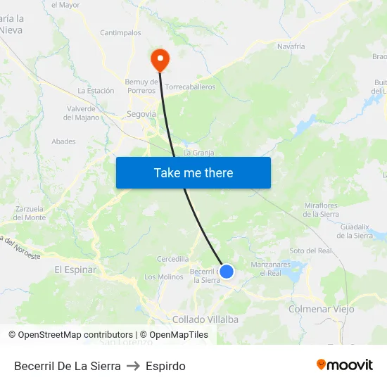 Becerril De La Sierra to Espirdo map