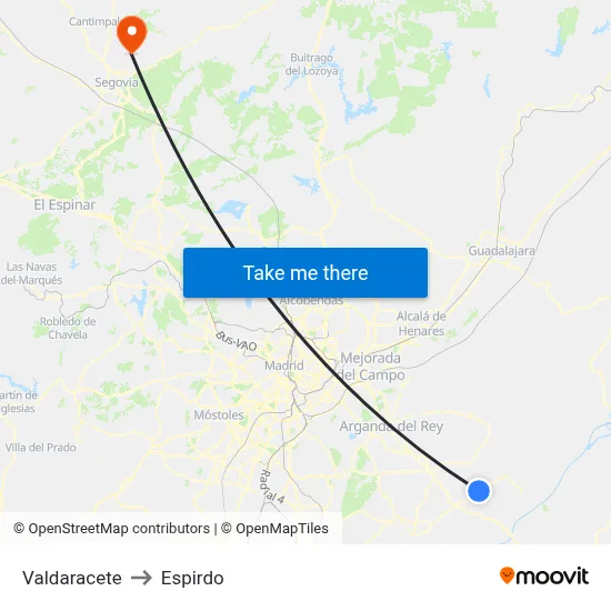 Valdaracete to Espirdo map