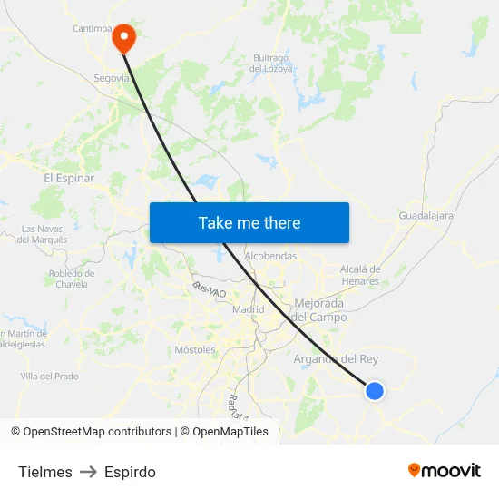 Tielmes to Espirdo map