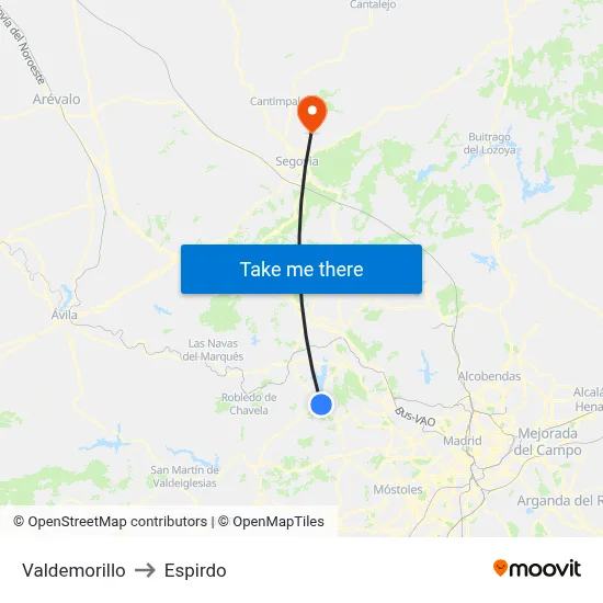 Valdemorillo to Espirdo map
