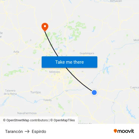 Tarancón to Espirdo map