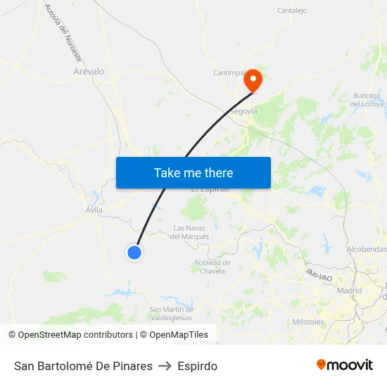 San Bartolomé De Pinares to Espirdo map