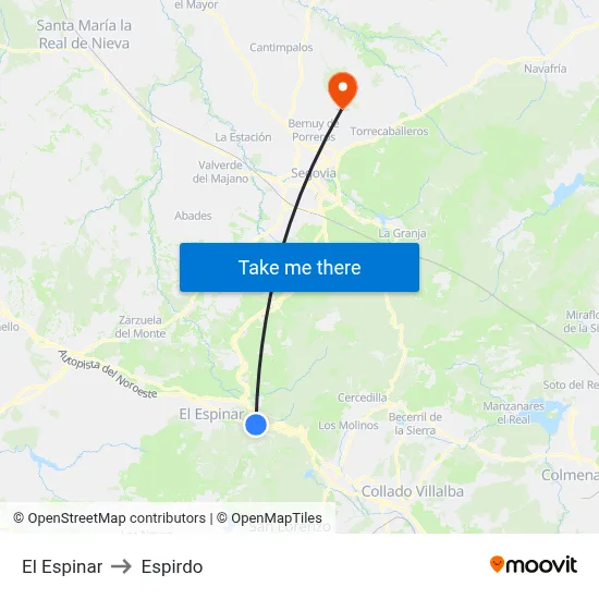 El Espinar to Espirdo map