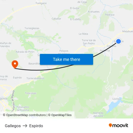 Gallegos to Espirdo map
