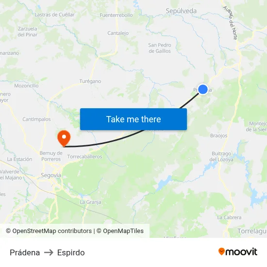 Prádena to Espirdo map