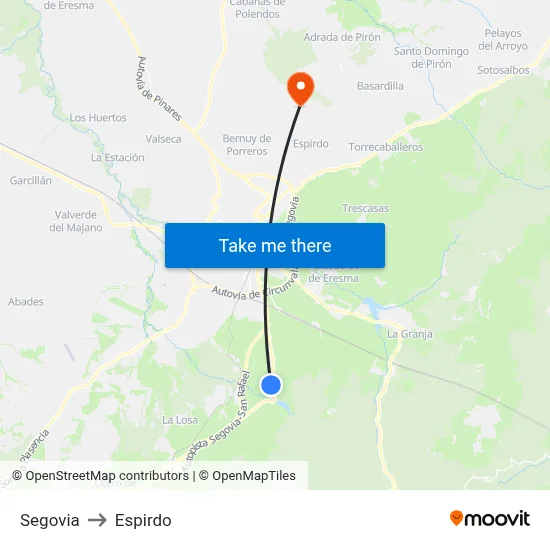 Segovia to Espirdo map