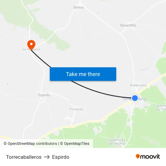 Torrecaballeros to Espirdo map