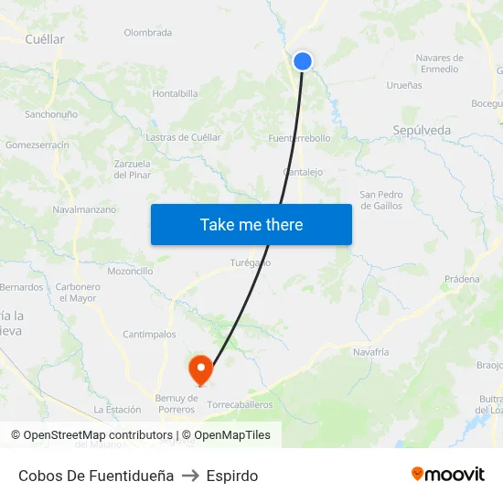Cobos De Fuentidueña to Espirdo map