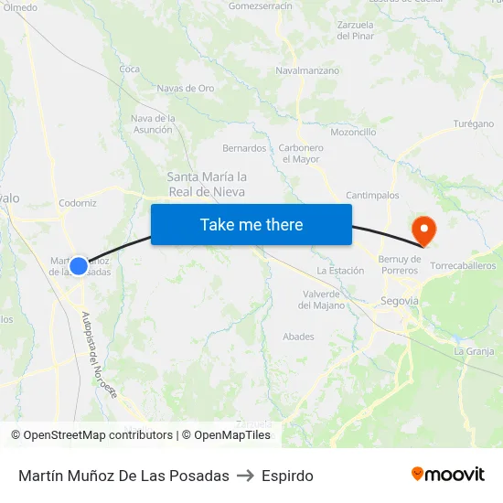 Martín Muñoz De Las Posadas to Espirdo map