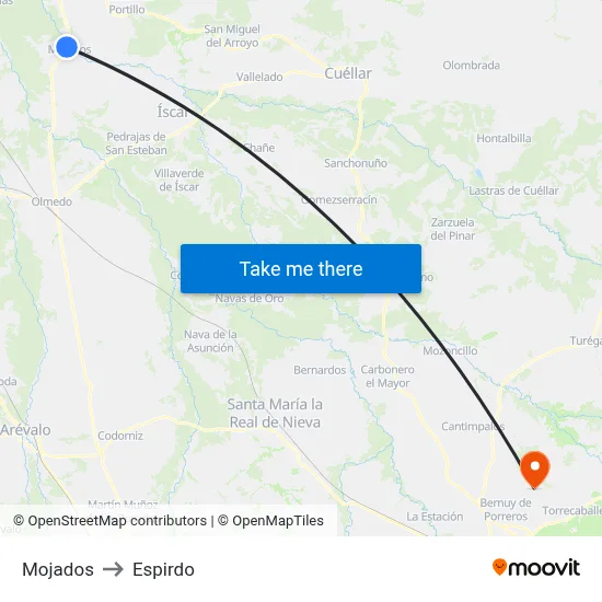 Mojados to Espirdo map