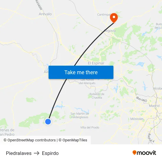 Piedralaves to Espirdo map
