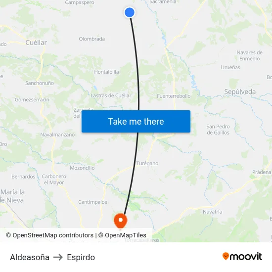 Aldeasoña to Espirdo map