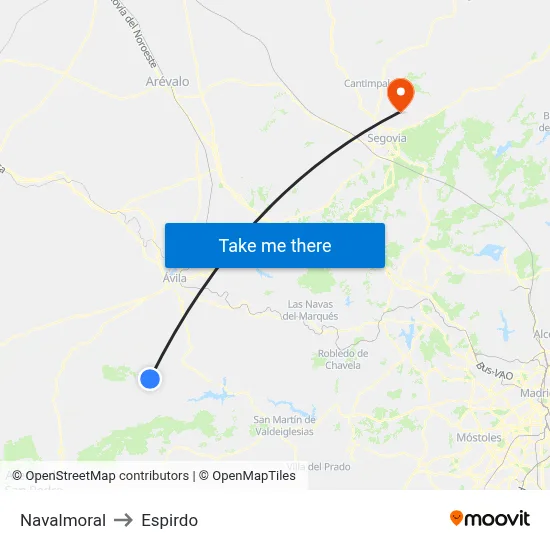 Navalmoral to Espirdo map