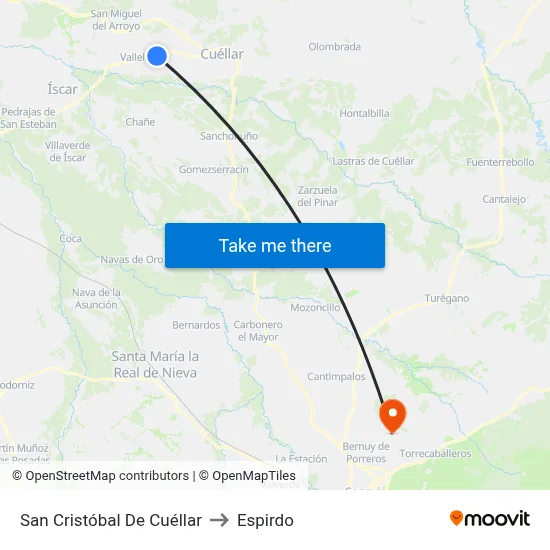 San Cristóbal De Cuéllar to Espirdo map