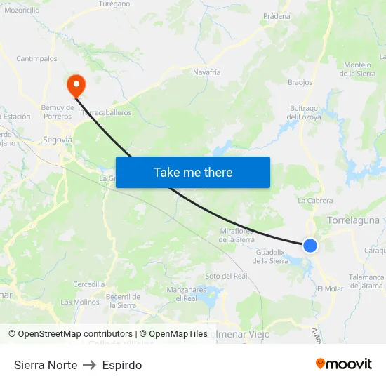 Sierra Norte to Espirdo map