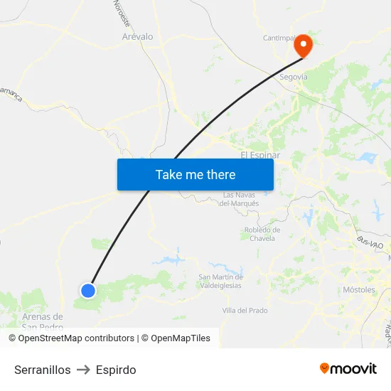 Serranillos to Espirdo map