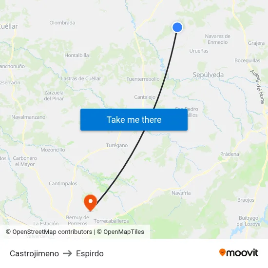 Castrojimeno to Espirdo map