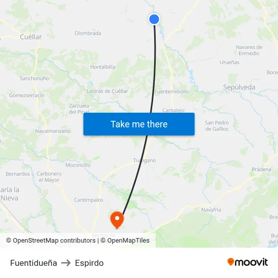 Fuentidueña to Espirdo map