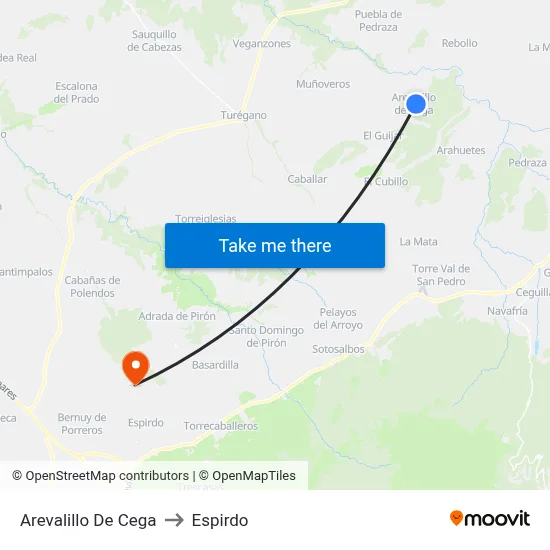 Arevalillo De Cega to Espirdo map